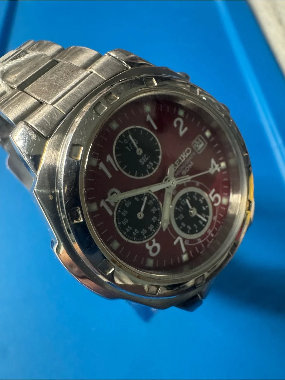 Seiko Stainless Steel Chronograph Watch - Red Dial